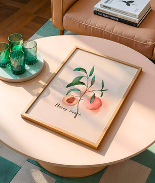 Watercolor Illustration of Honey Peach with Leaves on Light Background - Mi tienda