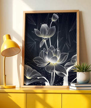 Elegant Lotus Flower Illustration with Geometric Background