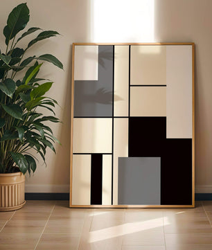 Abstraktes geometrisches Design mit gedämpften Farbtönen und kräftigen Linien
