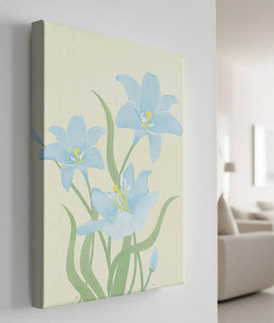 Ilustración elegante de flores azul claro con tallos verdes