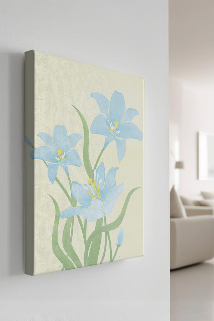 Ilustración elegante de flores azul claro con tallos verdes