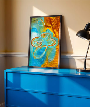Abstract vibrant swirls in blue and orange colors