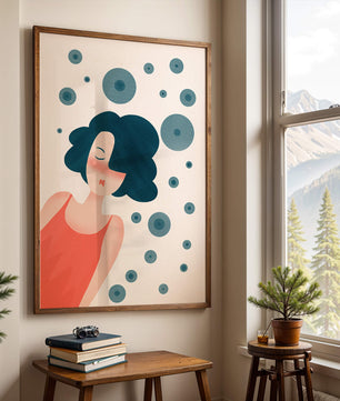 Dreamy Female Portrait with Abstract Circles in Modern Art Style - Mi tienda