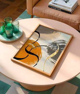 Abstract Art with Orange, Black, and Gold Brushstrokes - Mi tienda