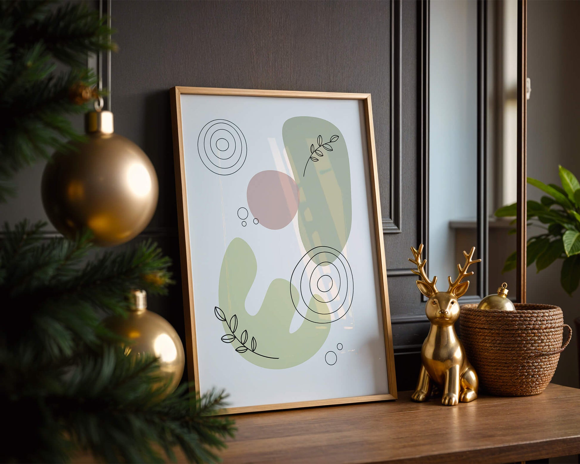 Abstract shapes and leaves in minimalistic design