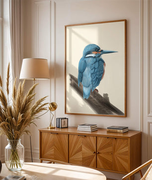 Illustration of a vibrant blue bird on a branch