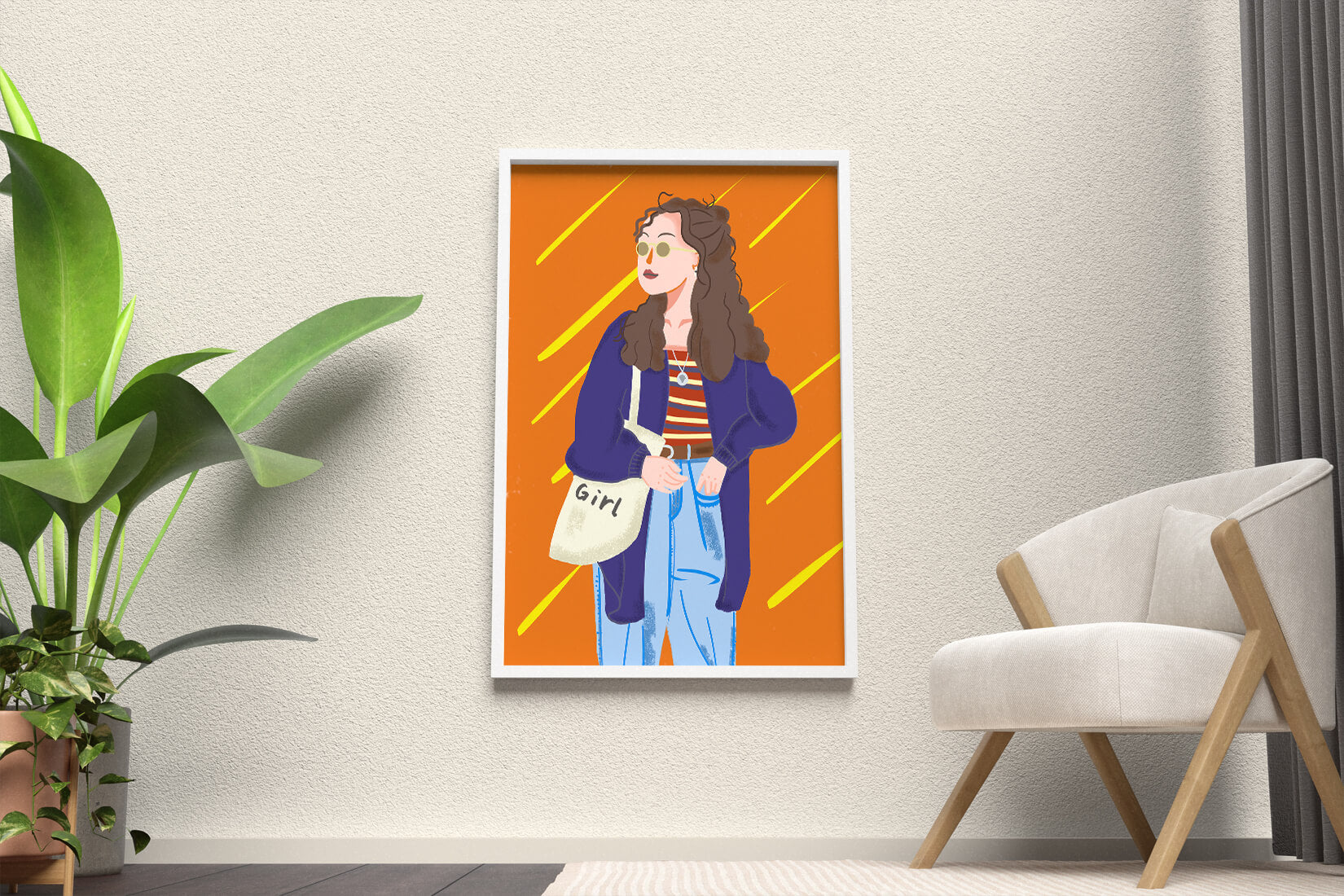 Trendy girl with sunglasses and casual outfit illustration