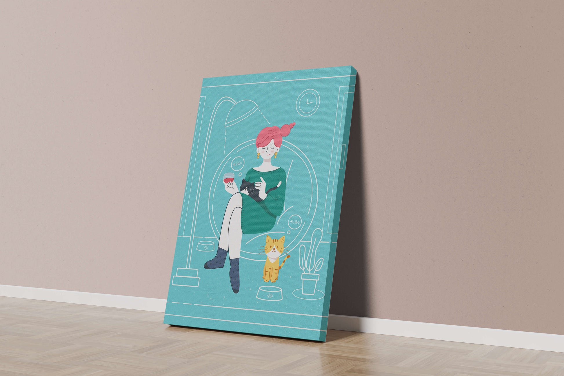 Acogedora velada con gatos en una sala de estar escandinava