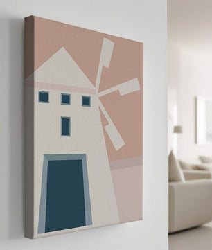 Minimalist geometric house illustration on pastel background
