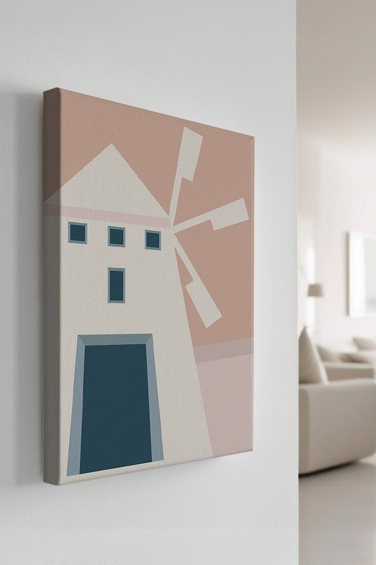 Minimalist geometric house illustration on pastel background