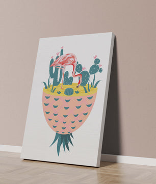 Flamingo with Cacti in Pineapple Vase Illustration