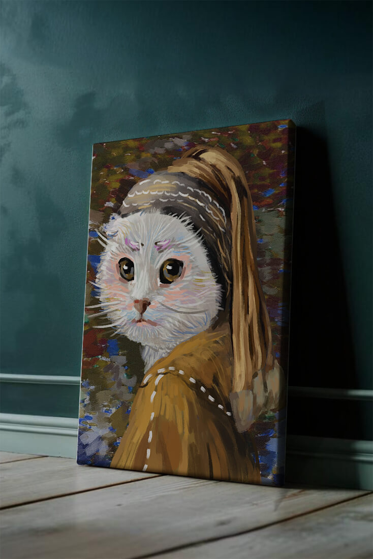 Retrato caprichoso de un gato en estilo clásico con pinceladas detalladas