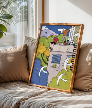 Youthful Adventure on Rooftop with Nature and Cityscape