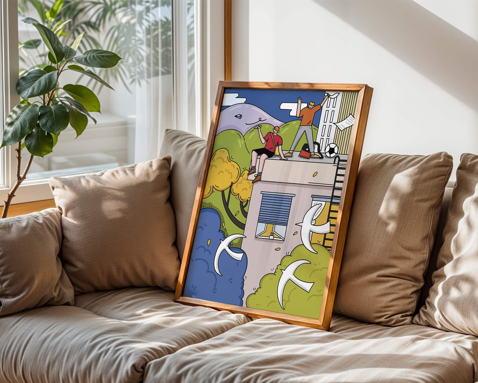 Youthful Adventure on Rooftop with Nature and Cityscape
