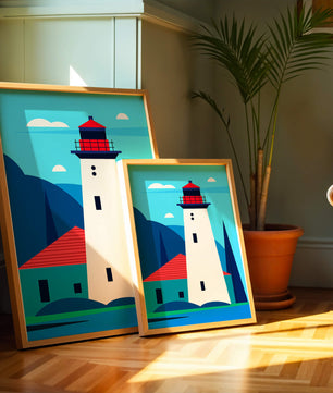 Illustration moderne d'un phare avec des couleurs vives