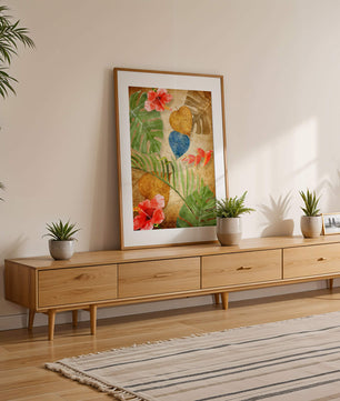 Vibrant tropical leaves and flowers watercolor design