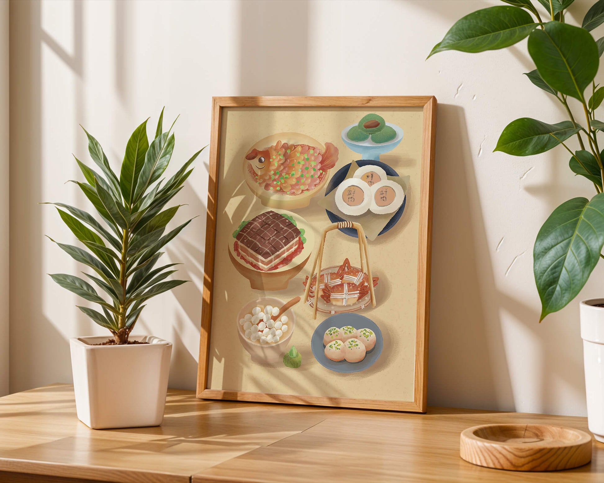 Colorful Chinese Cuisine Illustration with Various Dishes