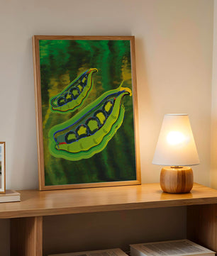 Ilustración abstracta de guisantes verdes coloridos con fondo vibrante