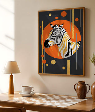 Arte moderno de cebra con acentos dorados sobre fondo abstracto