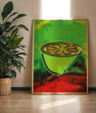 Pintura digital abstracta de lima vibrante sobre fondo multicolor