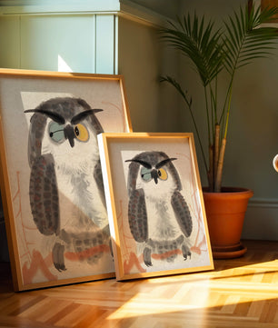 Whimsical Owl Illustration with Colorful Eyes