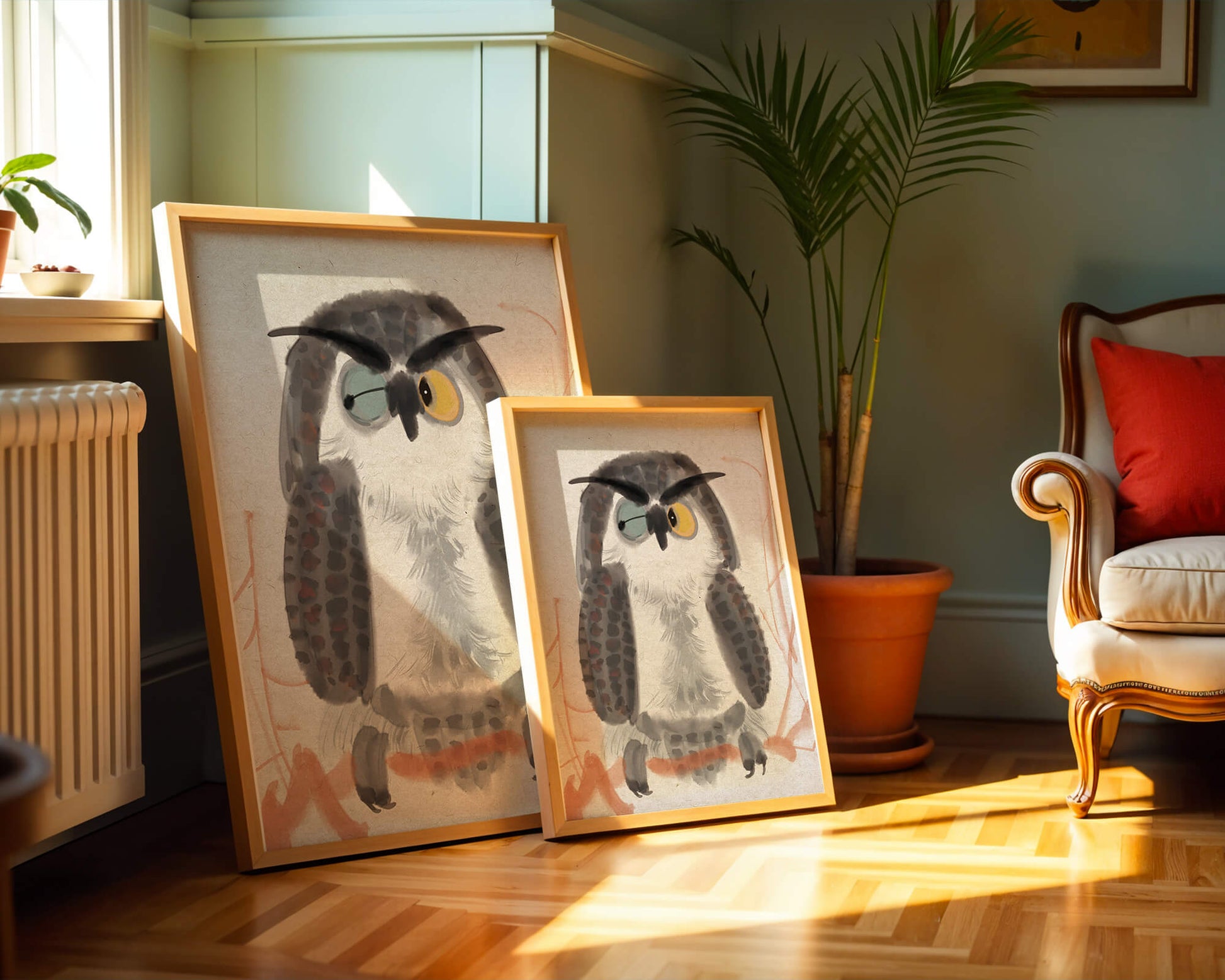 Whimsical Owl Illustration with Colorful Eyes