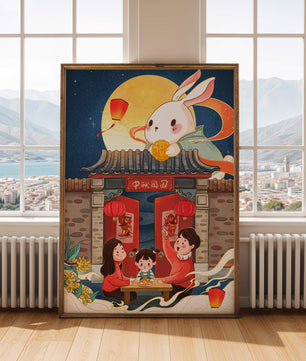 Célébration de la fête de la mi-automne avec un lapin et une réunion de famille