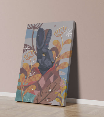 Abstract geometric rabbit in a vibrant autumn floral setting