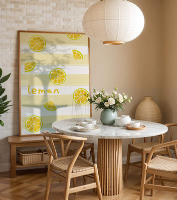 Yellow lemon slices pattern with bold stripes
