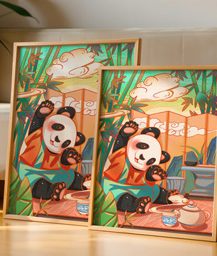 Cheerful Panda Having Tea in a Bamboo Garden - Mi tienda