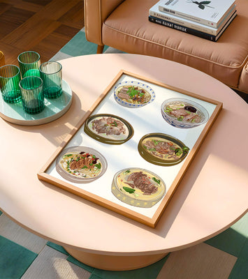Illustrated bowls of Asian noodle soups with herbs and vegetables