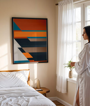 Arte abstracto geométrico con colores llamativos y formas dinámicas