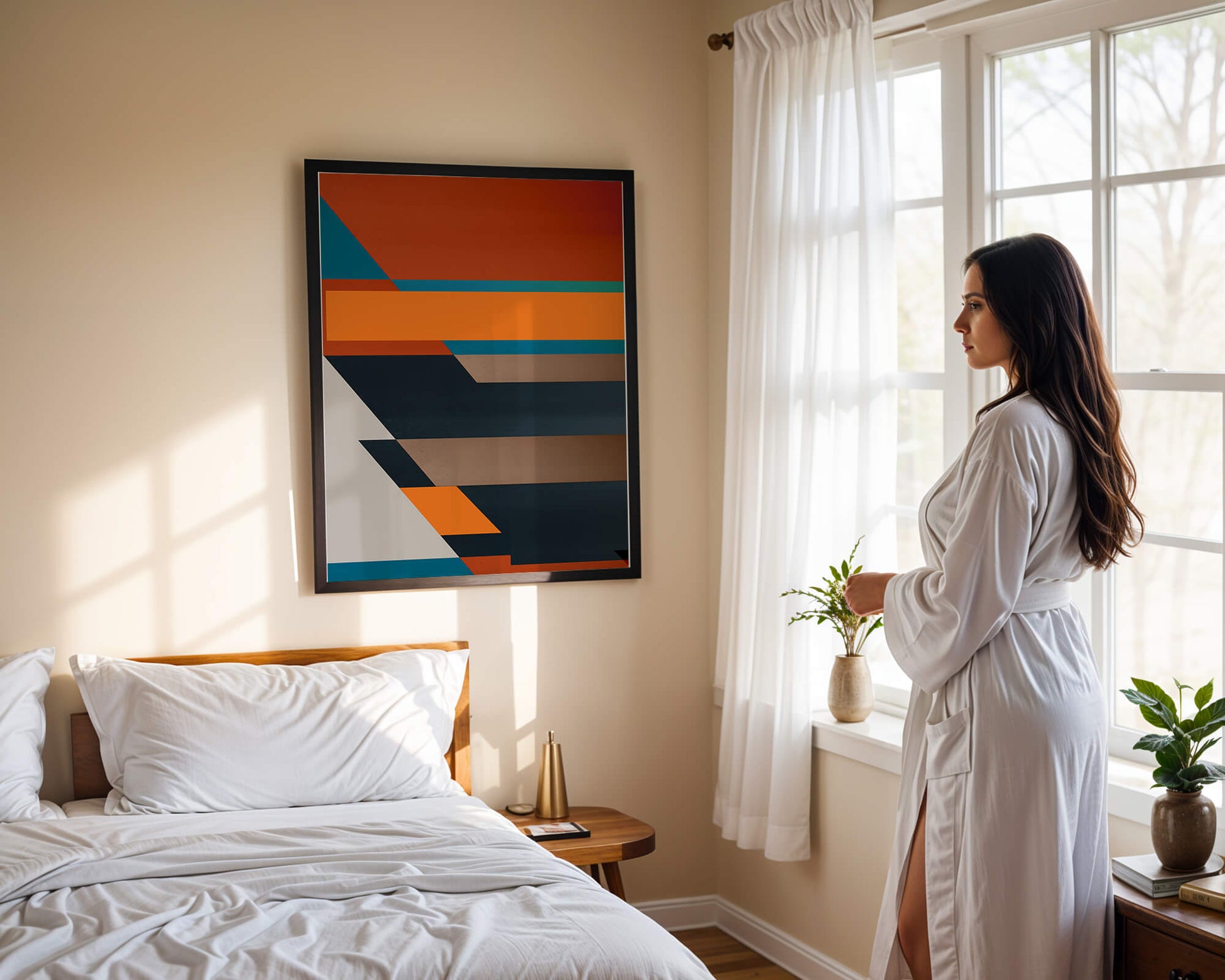 Arte abstracto geométrico con colores llamativos y formas dinámicas