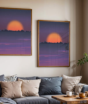 Sunset Over Mountains with Starry Sky