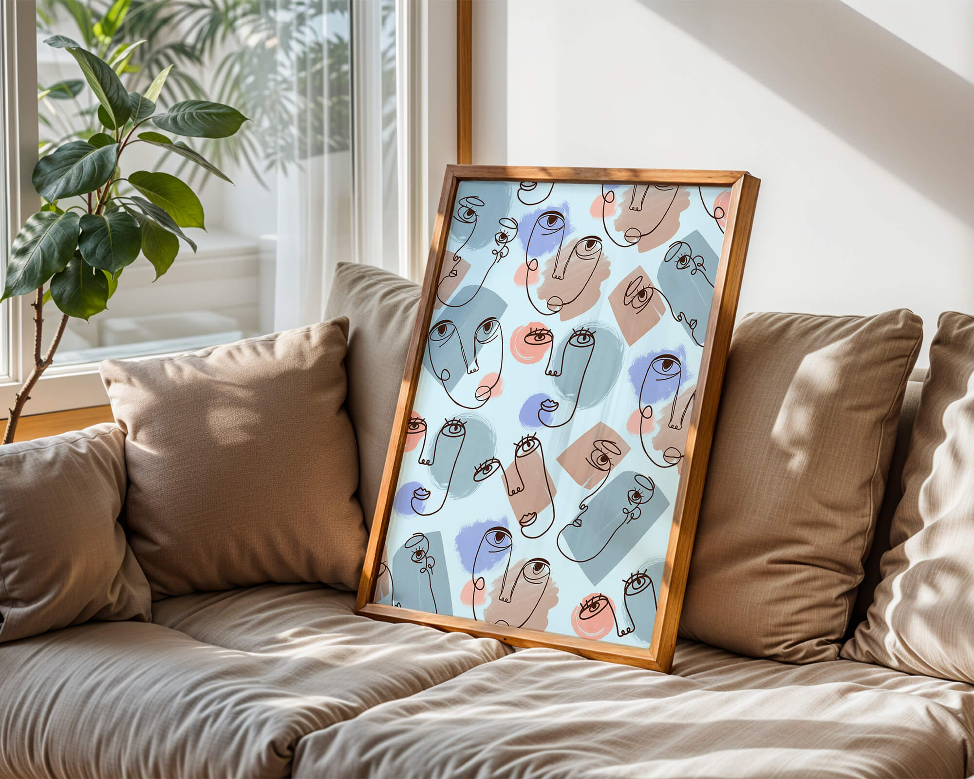 Abstract Face Line Art with Pastel Colors - Mi tienda