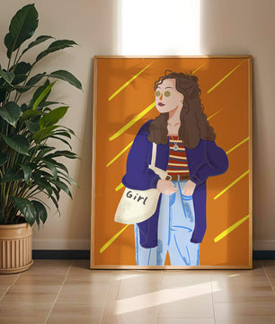 Trendy girl with sunglasses and casual outfit illustration