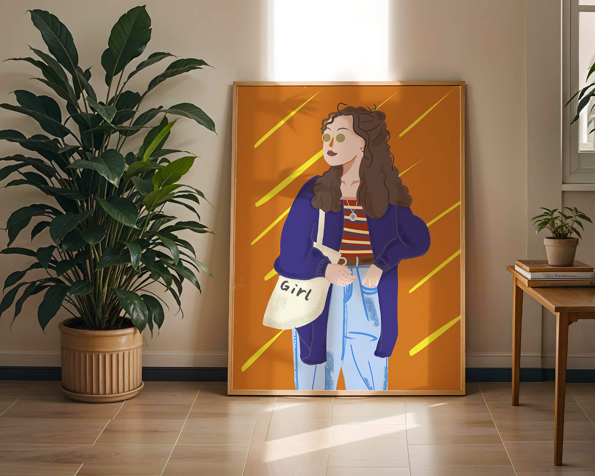 Trendy girl with sunglasses and casual outfit illustration