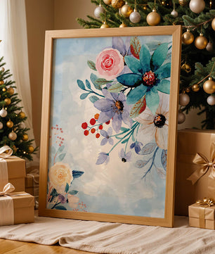 Watercolor floral illustration with vibrant flowers and leaves