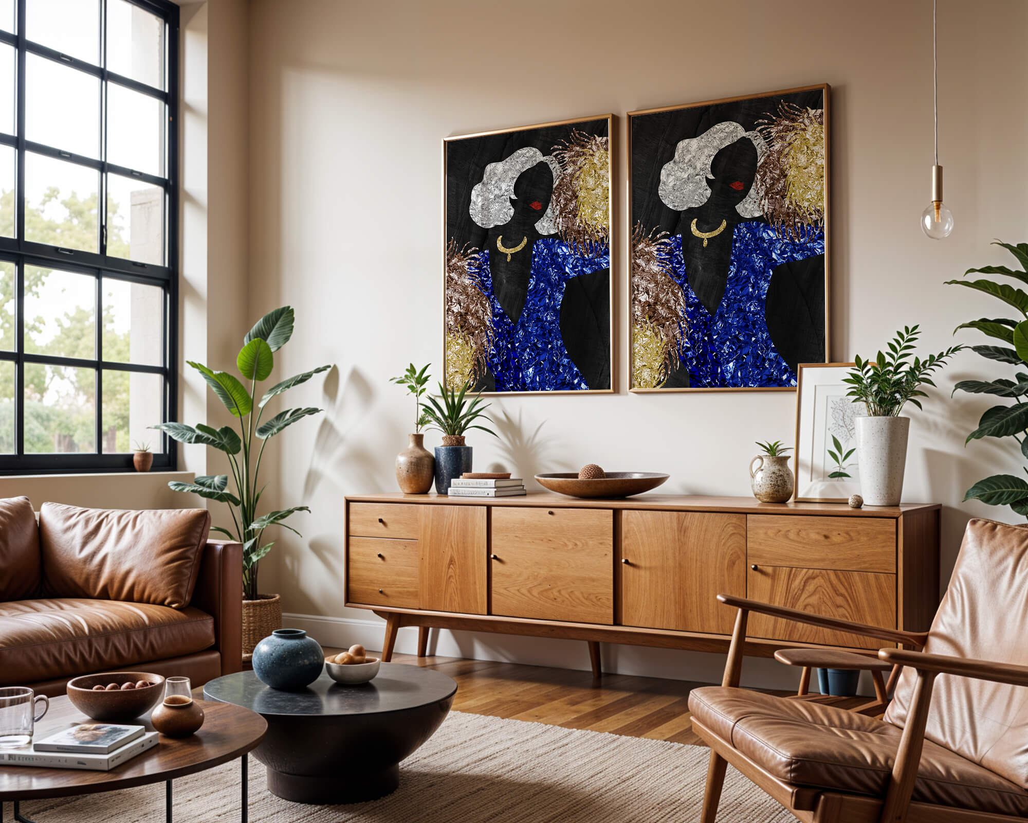 Abstract art with colorful foil textures and silhouette