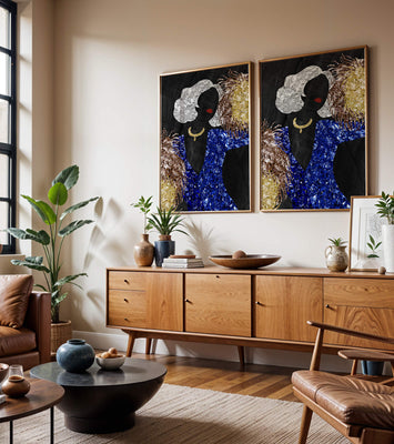 Abstract art with colorful foil textures and silhouette