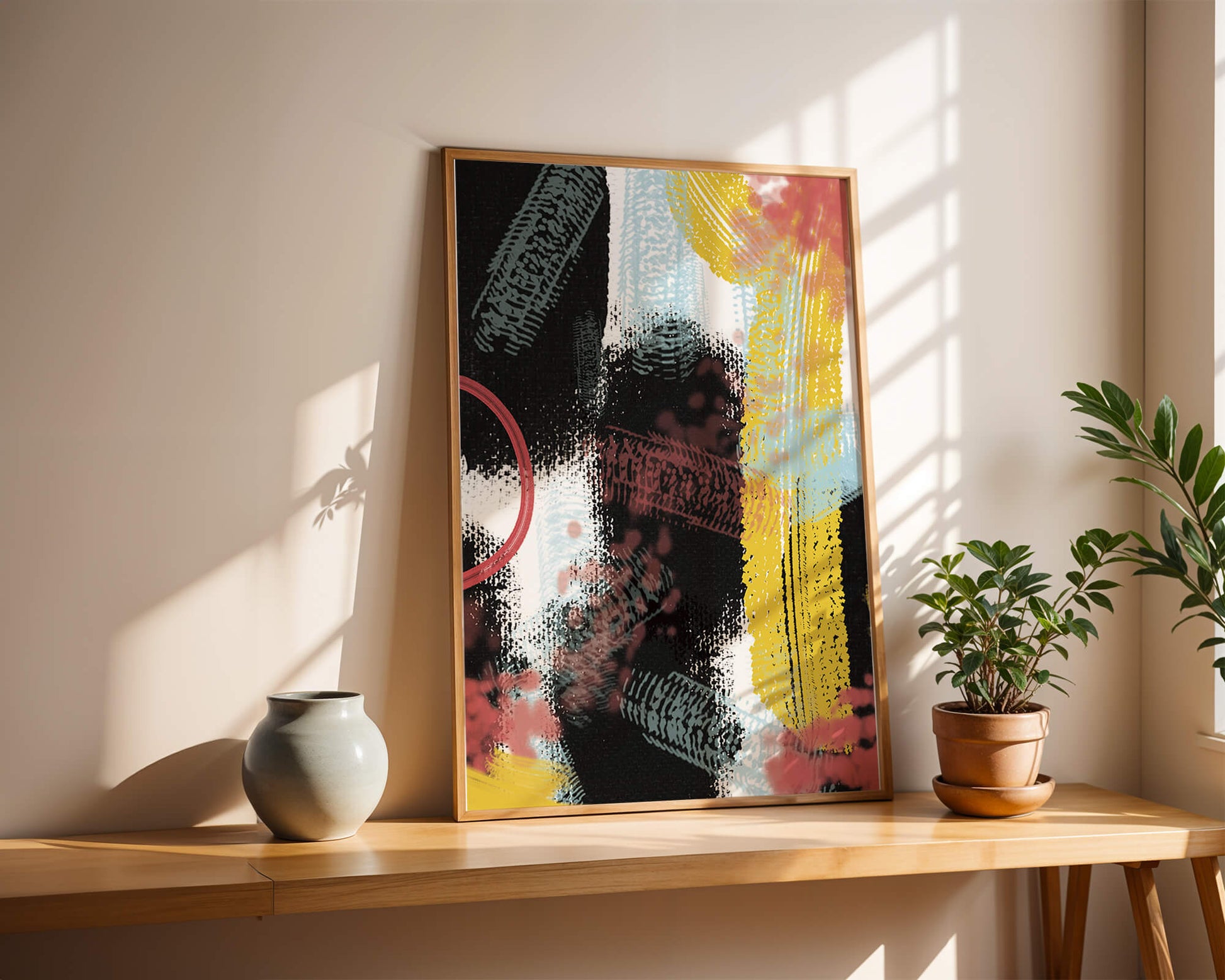 Abstract brush stroke art with vibrant colors on textured background