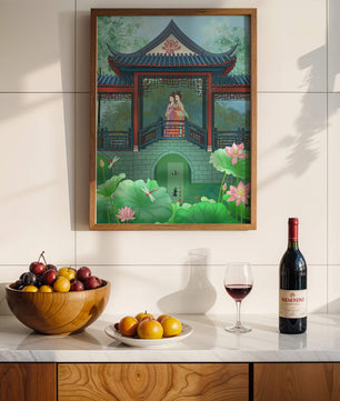 Traditional Chinese Pavilion with Women in Garden Scene - Mi tienda