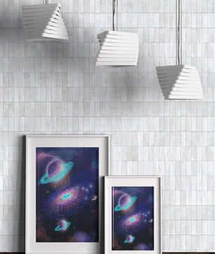 Colorful space illustration with planets and galaxy