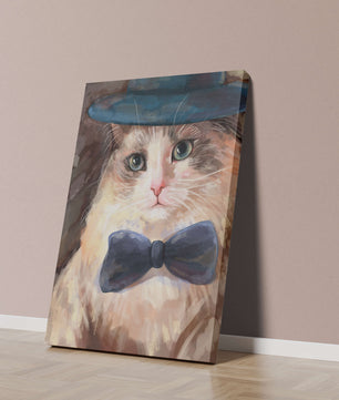 Gato encantador con traje formal, sombrero y corbata de moño