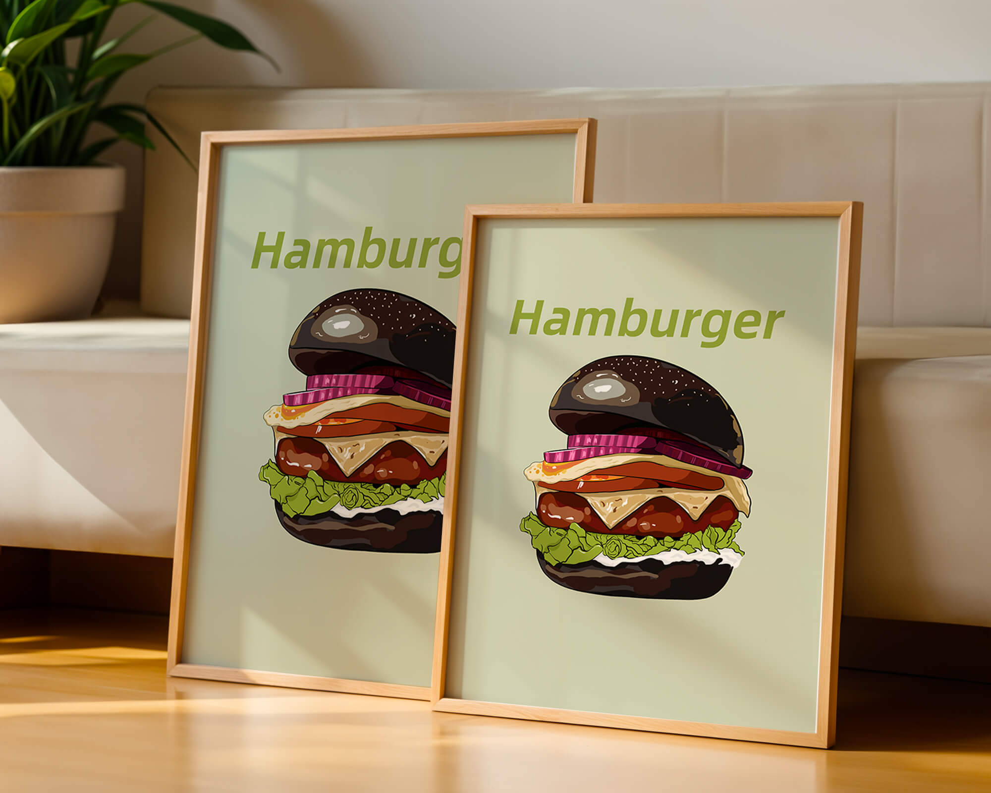 Delicious hamburger illustration with vibrant ingredients