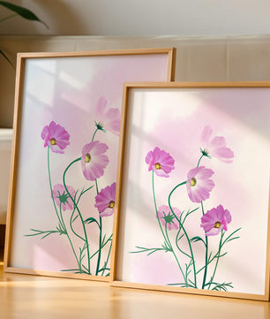 Delicadas flores de cosmos rosa sobre un fondo pastel suave