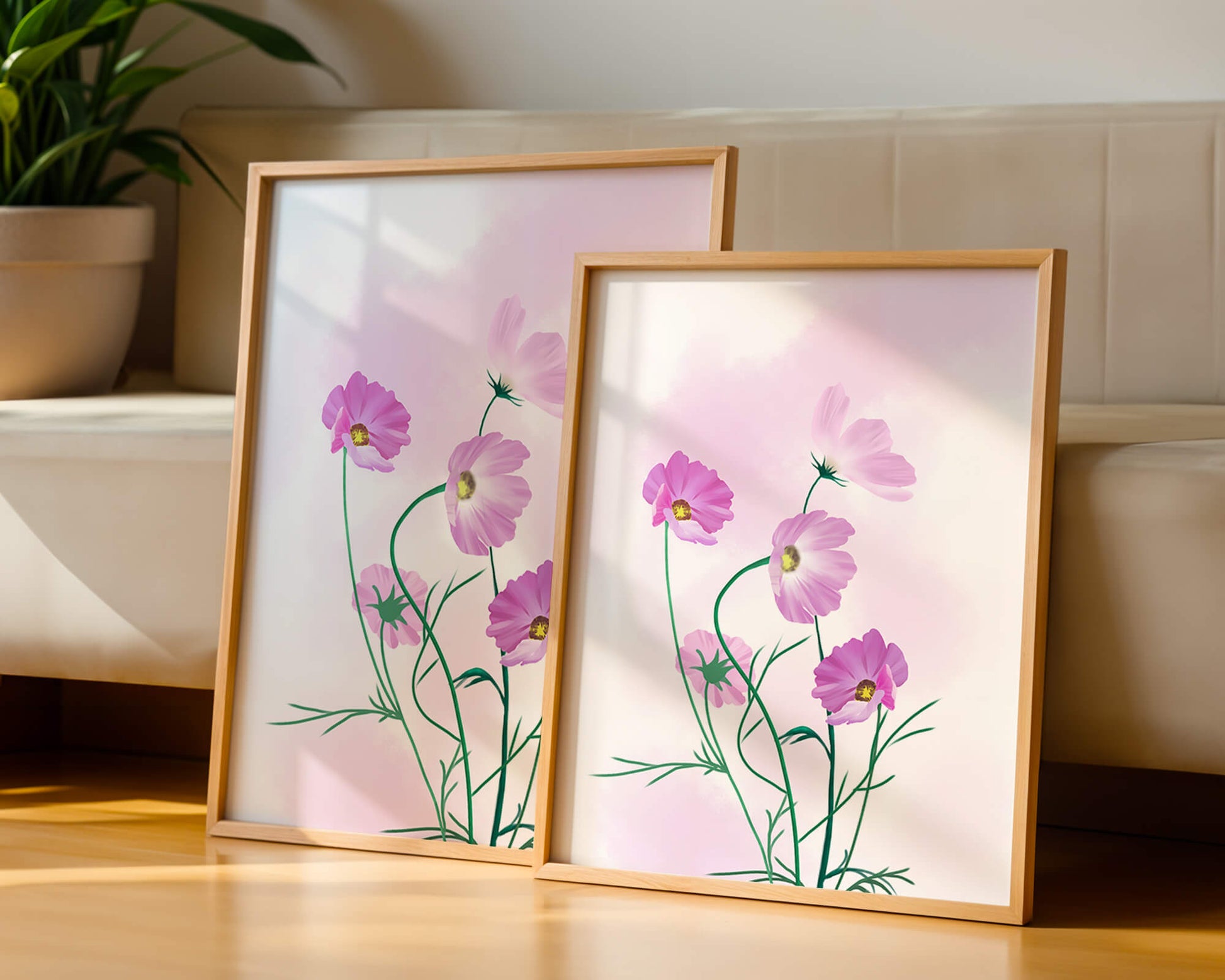 Delicate Pink Cosmos Flowers on Soft Pastel Background