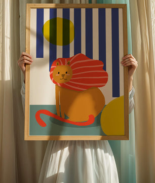 Colorful abstract lion illustration with vibrant stripes