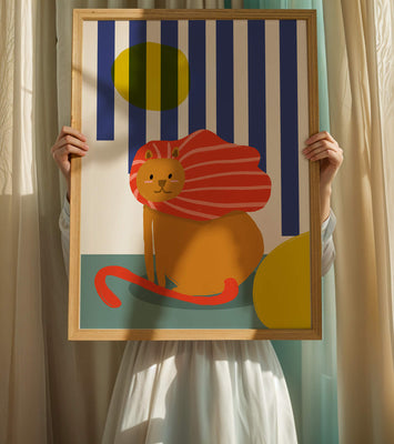 Colorful abstract lion illustration with vibrant stripes