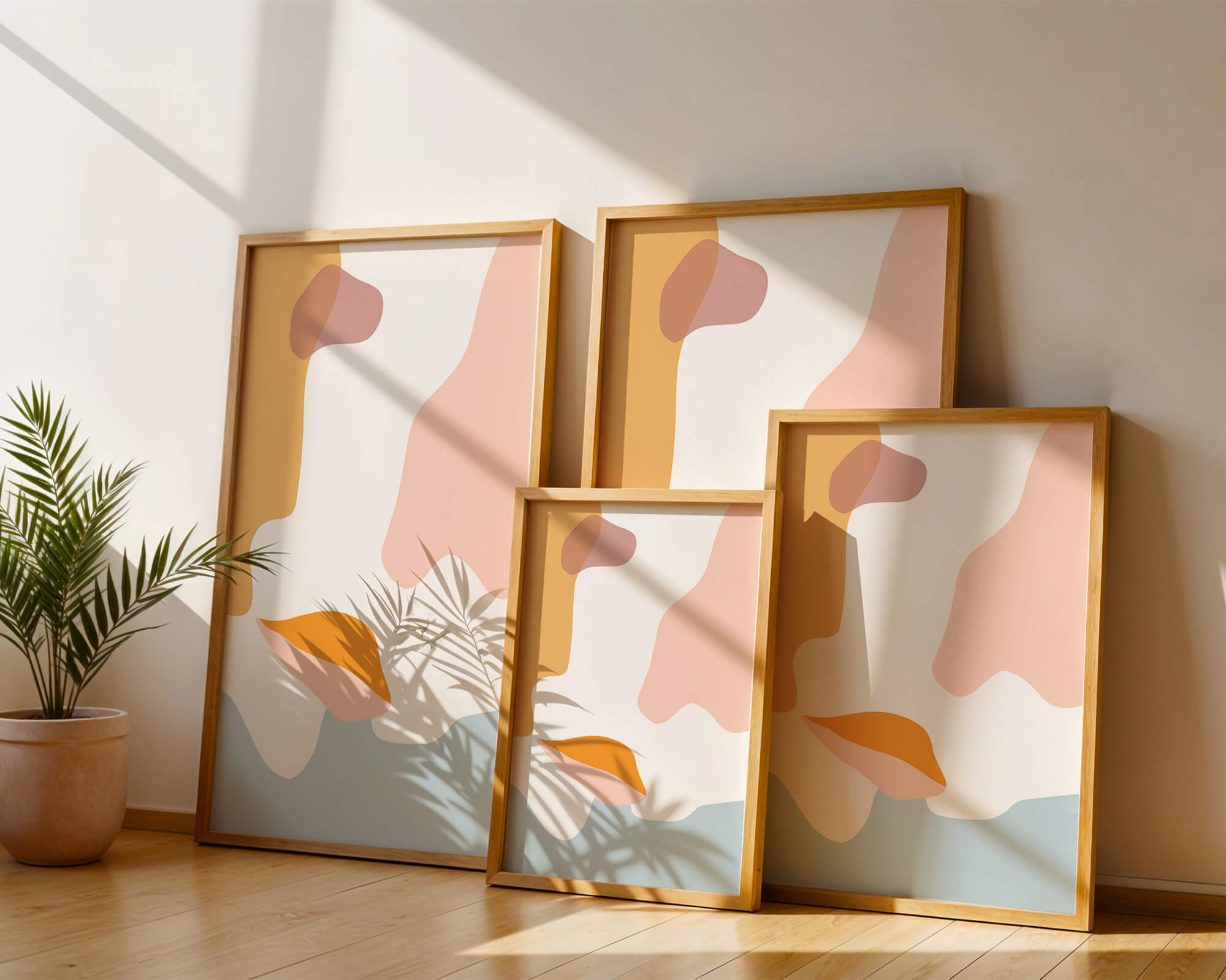 Abstract art with pastel color shapes on white background